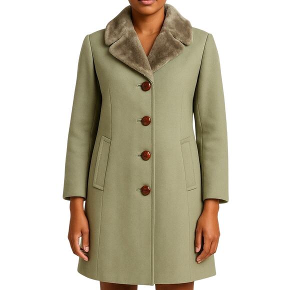 Vintage London Fog 60s Olive Green Faux Fur Lined Peacoat 36 Short Old Hollywood - Picture 17 of 17